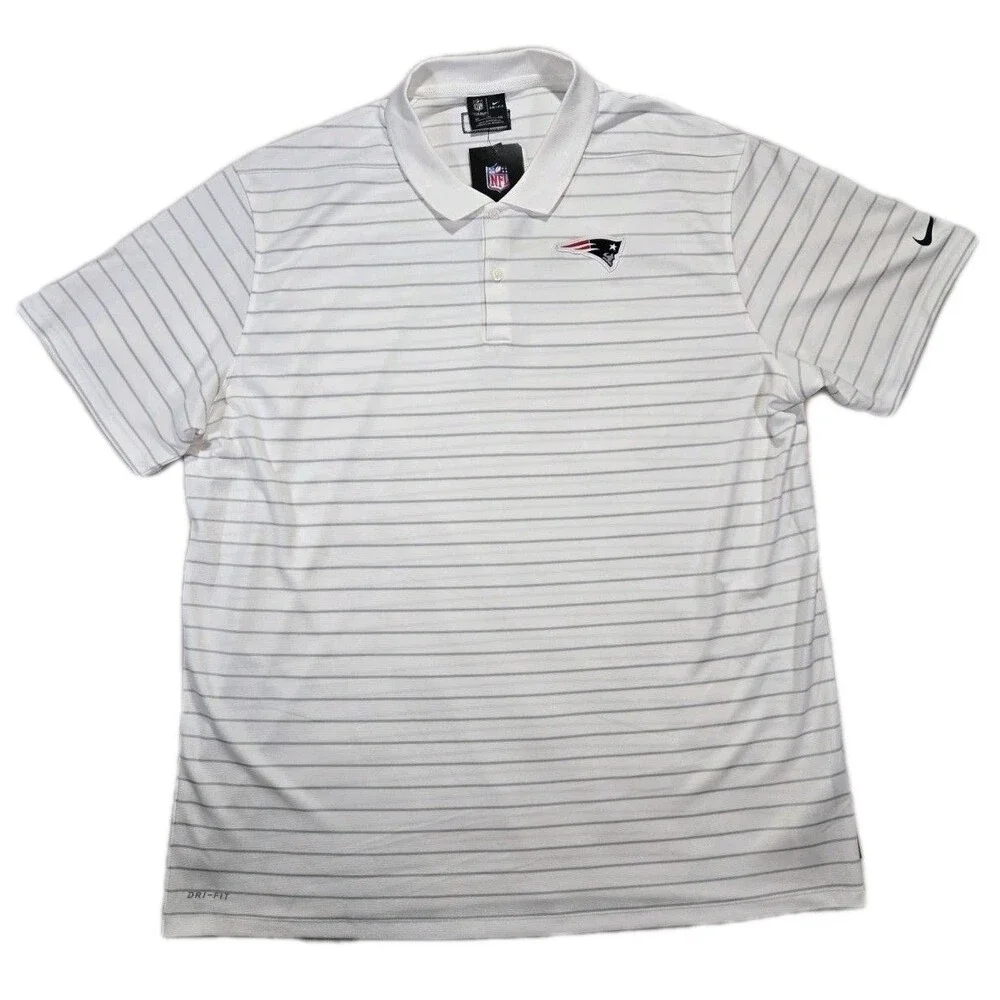Mens Nike DriFit On Field Apparel New England Patriots Striped Polo Shirt 2XL